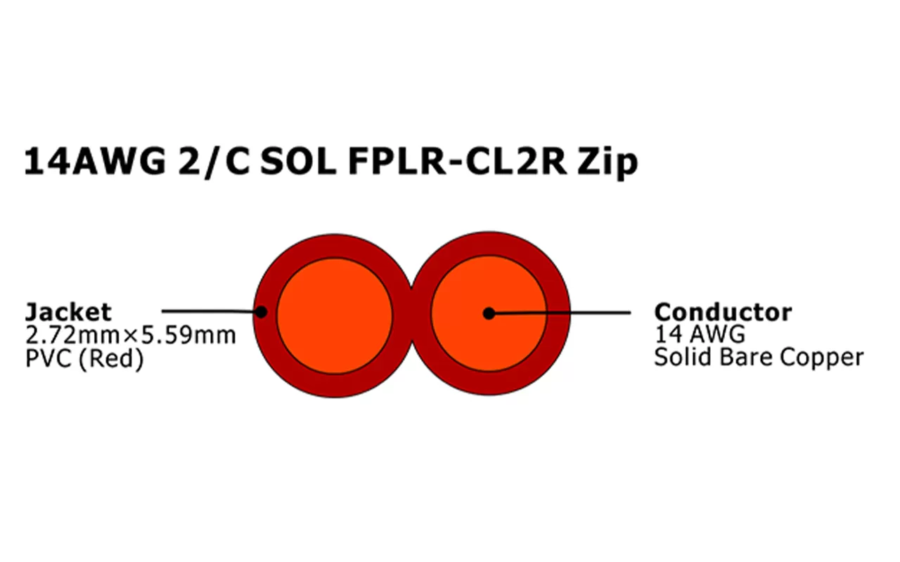 XF-14AWG 2/C SOL FPLR-CL2R Zip sin blindaje Cable de alarma contra incendios